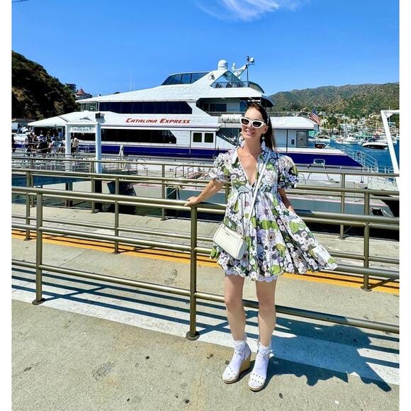 MAJE Rafleur Large Floral Print Mini Puff Sleeve Baby Doll Mini Dress Size 40 - Picture 9 of 12